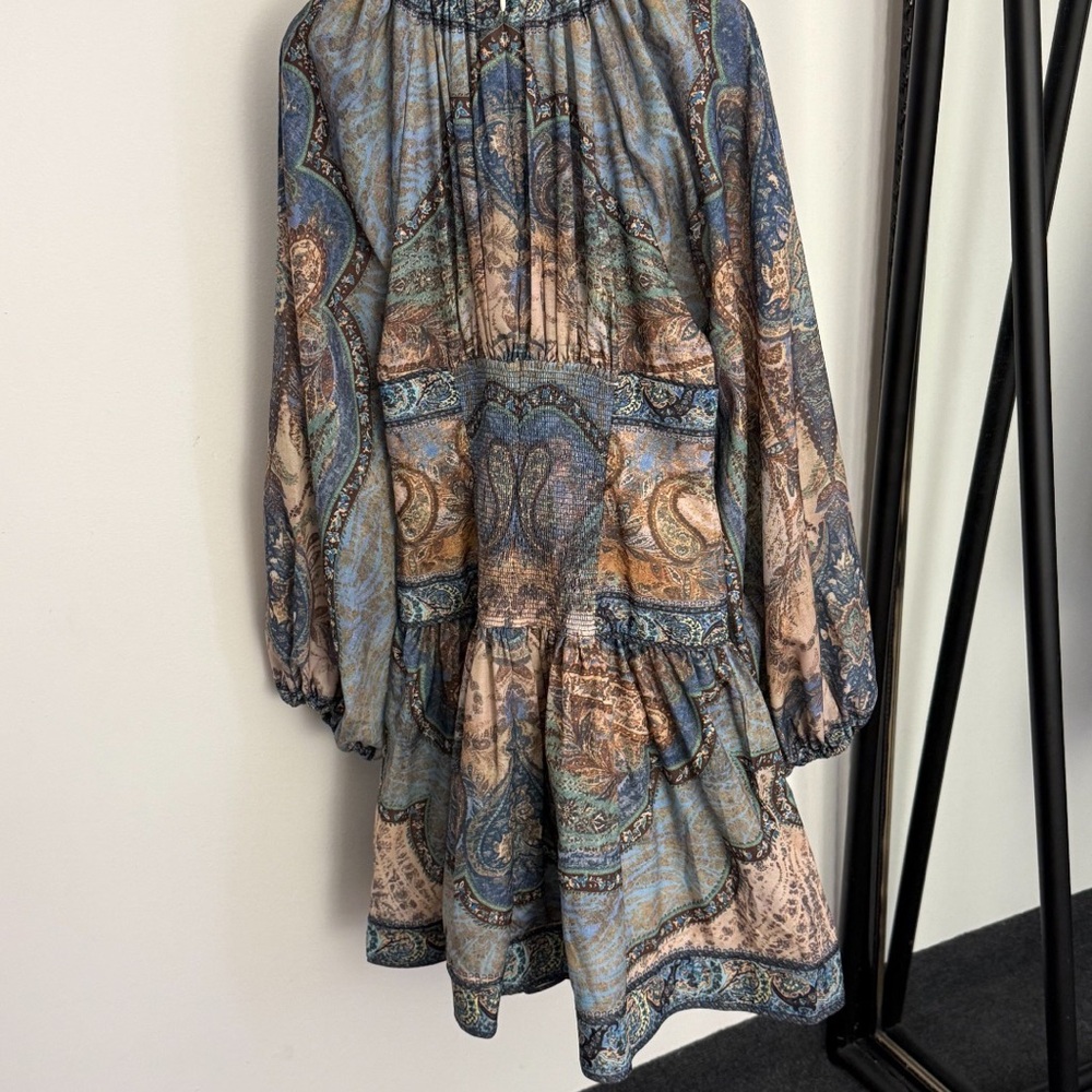 zimmermann Paisley Printed Long Sleeve Mini Dress - Blue/Brown - Picture 5 of 6